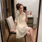 Short-sleeve Collared Pleated Chiffon Dress