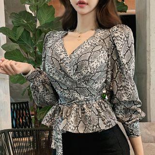 V-neck Snake Print Blouse