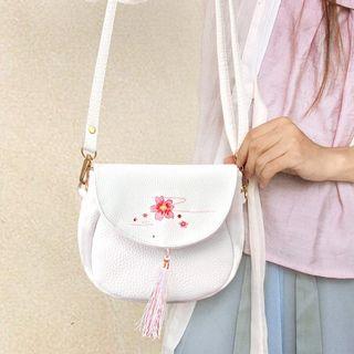 Tasseled Floral Print Crossbody Bag White - One Size