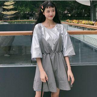 Crew-neck Elbow-sleeve T-shirt / V-neck Spaghetti Strap Dress