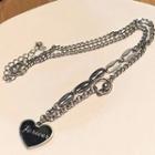 Heart Necklace 1pc - Silver & Black - One Size