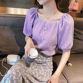 Puff Short-sleeve Square-neck Top
