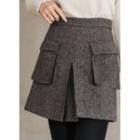 Flap-pocket Herringbone Miniskirt