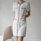 Fringed-piped Tweed Dress