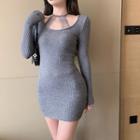 Long-sleeve Mini Dress / Lace Halter Top