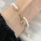 Genuine Pearl Chinese Character Charm Bracelet Bracelet - Silver & Pearl - Gold & White - One Size