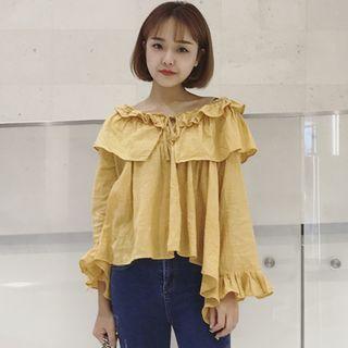 Tie-neck Long Sleeve Ruffled Blouse