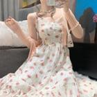 Spaghetti Strap Floral Midi A-line Dress / Lightweight Cardigan