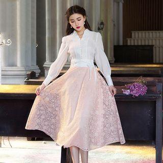 Set: Long-sleeve Blouse + Long Skirt