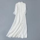 3/4-sleeve Mandarin Collar Maxi A-line Dress