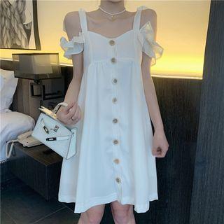Single-breasted Tie-shoulder A-line Dress As Shown In Figure - One Size