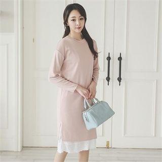 Round-neck Slit-hem Knit Dress
