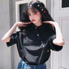Short-sleeve Buttoned T-shirt Black - One Size