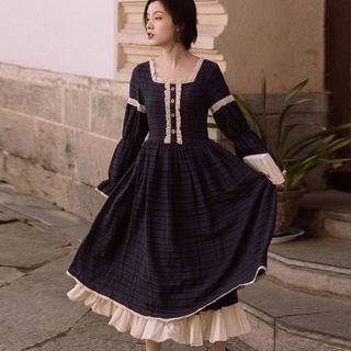 Square Neck A-line Midi Dress
