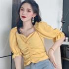 Short-sleeve Shirred Chiffon Top