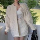 Button-up Fleece Jacket / Mini Pencil Skirt
