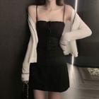 Spaghetti Strap Mini Sheath Dress / V-neck Cardigan