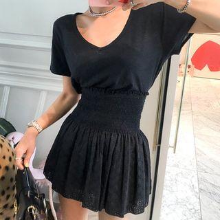 High Waist Shirred Mini Skirt