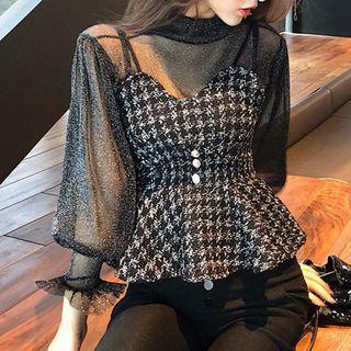 3/4-sleeve Sheer Top / Strappy Top