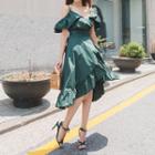 Spaghetti-strap Frilled-trim Midi Dress