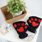 Cat Paw Fingerless Gloves Black & Red - One Size