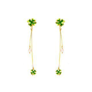 Fashion Simple Plated Gold Enamel Four-leafed Clover Tassel Earrings Golden - One Size