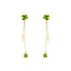 Fashion Simple Plated Gold Enamel Four-leafed Clover Tassel Earrings Golden - One Size