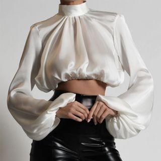 Puff-sleeve Mock-neck Top
