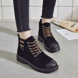 Striped Panel Lace-up Ankle Boots