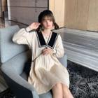 Contrast Collar Knit Mini A-line Dress