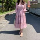 Eyelet Bell-sleeve A-line Midi Dress