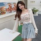Plain Light Cardigan / Eyelet Lace Floral Camisole Top