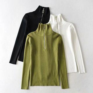 Long-sleeve Half-zip Turtleneck Knit Top