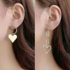 Heart Asymmetrical Stainless Steel Dangle Earring 1 Pair - Earring - Asymmeterical - Silver - One Size