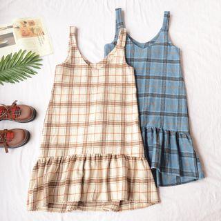 Plaid Ruffle Trim Pinafore Dress