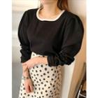 Plus Size Contrast-trim Puff-shoulder T-shirt