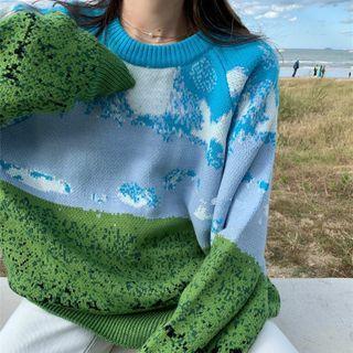 Print Crew-neck Loose-fit Sweater As Figure - One Size