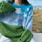 Print Crew-neck Loose-fit Sweater As Figure - One Size