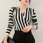 Long-sleeve Striped V-neck Top