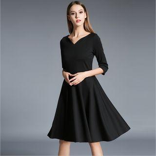 3/4 Sleeve V-neck A-line Dress