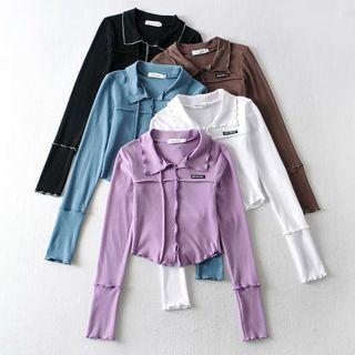 Long-sleeve Collared Paneled T-shirt