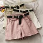 High-waist Wide-leg Shorts With Belt In 5 Colors