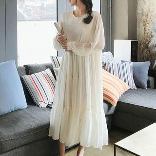 Plain Midi Long-sleeve Dress