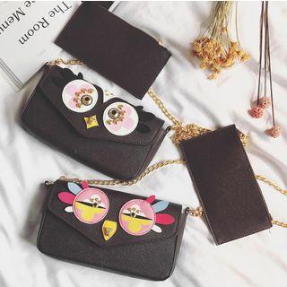 Owl Applique Chain Strap Crossbody Bag