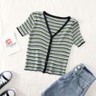 Striped Crop Knit Top Green - One Size