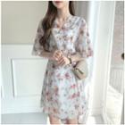 V-neck Floral Print Short-sleeve Mini Dress