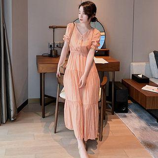 Short-sleeve  Maxi A-line Dress