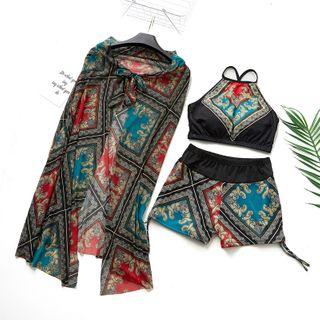 Set: Printed Halter-neck Tankini + Cover Up