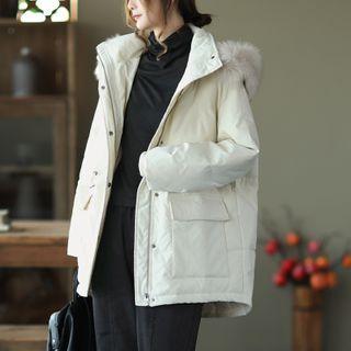Fluffy Trim Padded Zip-up Hooded Jacket
