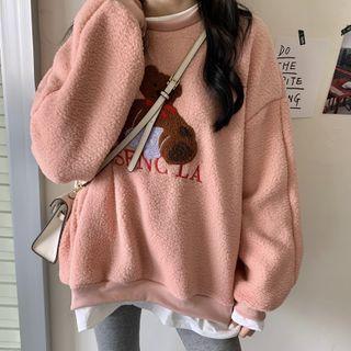 Bear Print Faux Shearling Sweatshirt